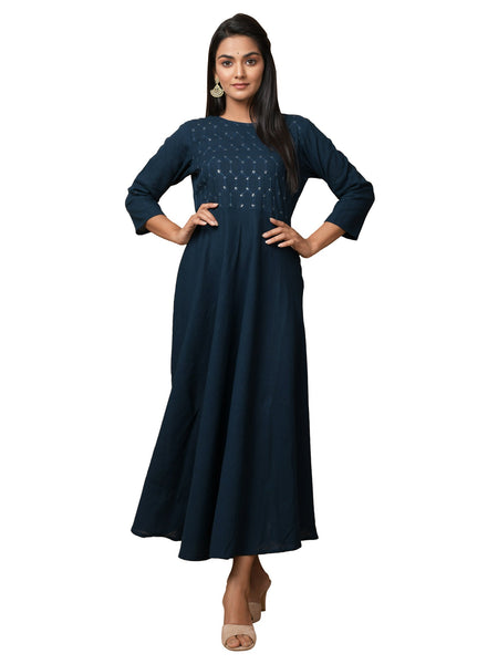 Kaajh Women's Blue Solid Sequin Anarkali Kurta