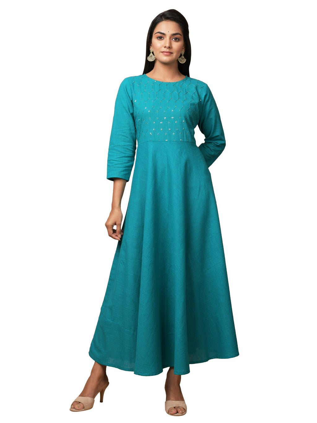 Kaajh Women's Green Solid Sequin Anarkali Kurta - Distacart