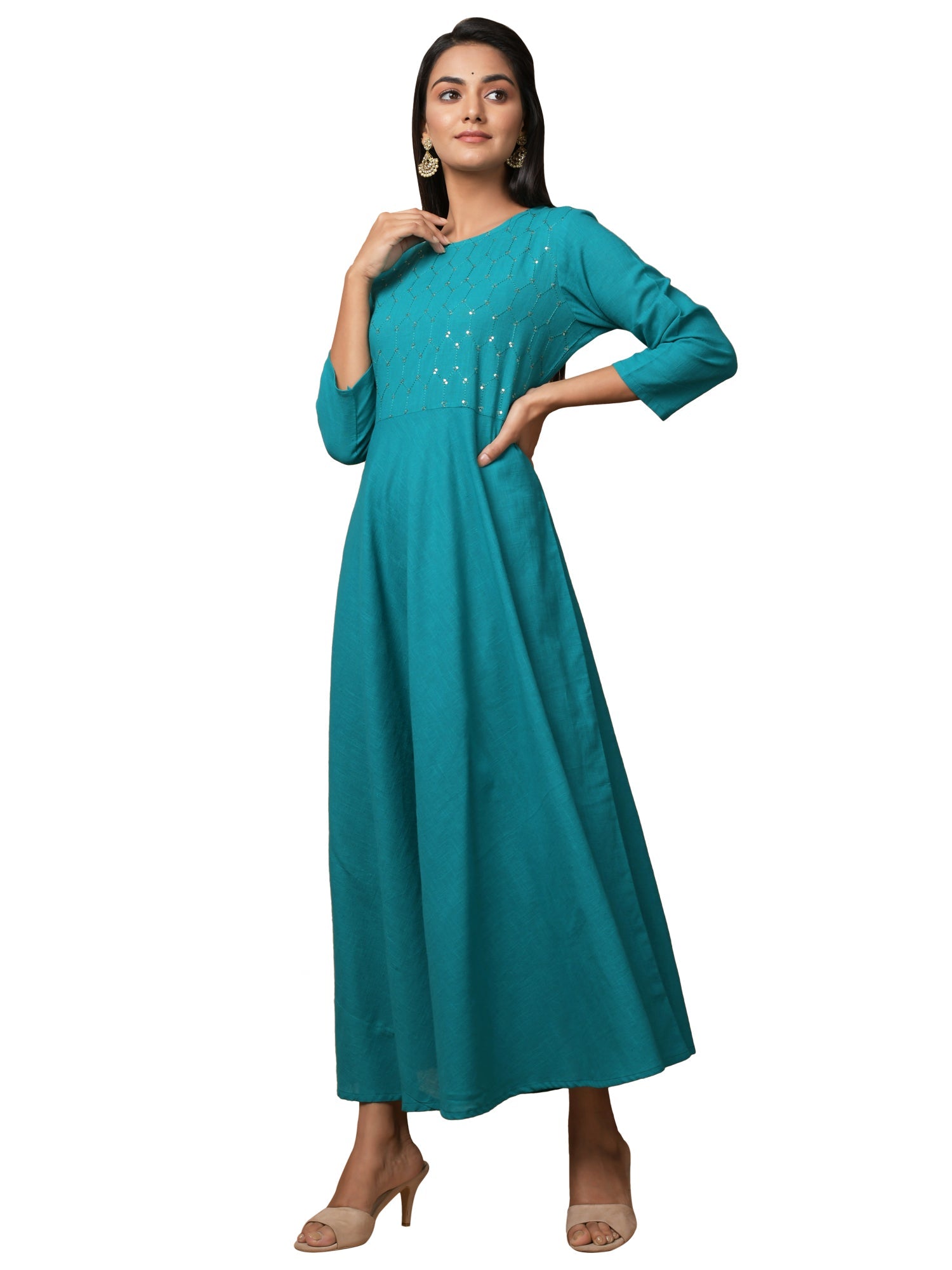 Kaajh Women's Green Solid Sequin Anarkali Kurta - Distacart