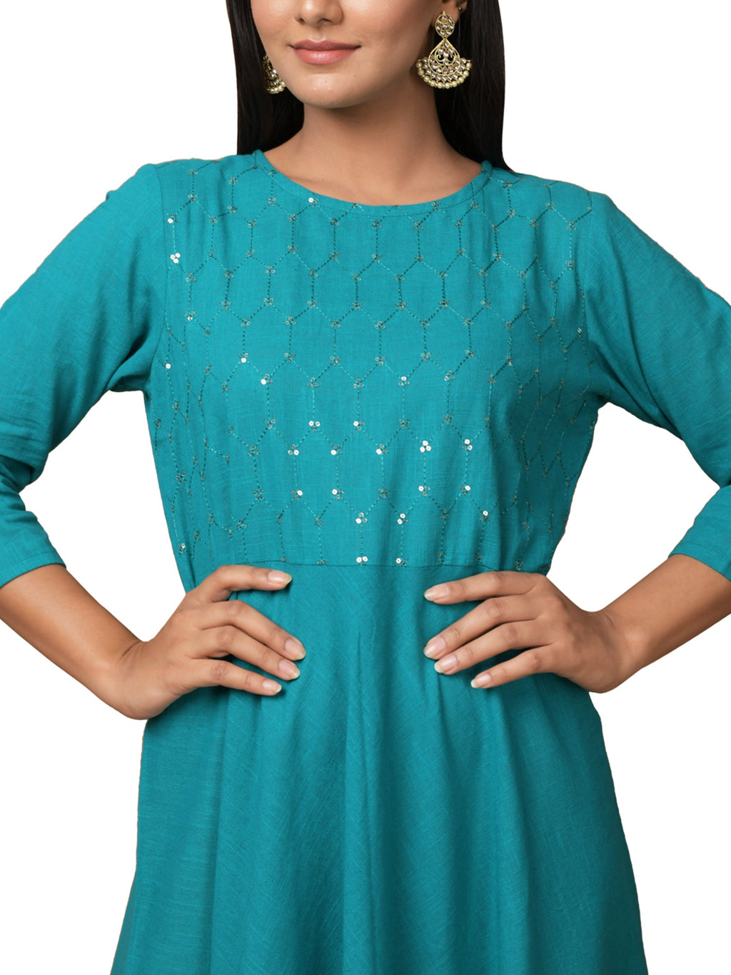Kaajh Women's Green Solid Sequin Anarkali Kurta - Distacart