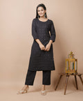 Kaajh Women's Black Solid Mirror Embellished Kurta Pant Set - Distacart