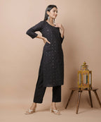 Kaajh Women's Black Solid Mirror Embellished Kurta Pant Set - Distacart