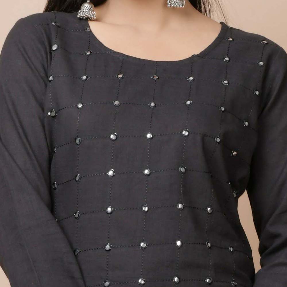 Kaajh Women's Black Solid Mirror Embellished Kurta Pant Set - Distacart