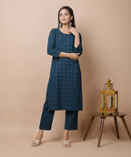 Kaajh Women's Navy Solid Mirror Embellished Kurta Pant Set - Distacart