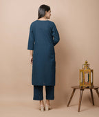Kaajh Women's Navy Solid Mirror Embellished Kurta Pant Set - Distacart