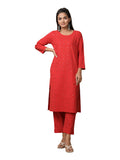 Kaajh Women's Red Solid Mirror Embellishment Kurta - Distacart