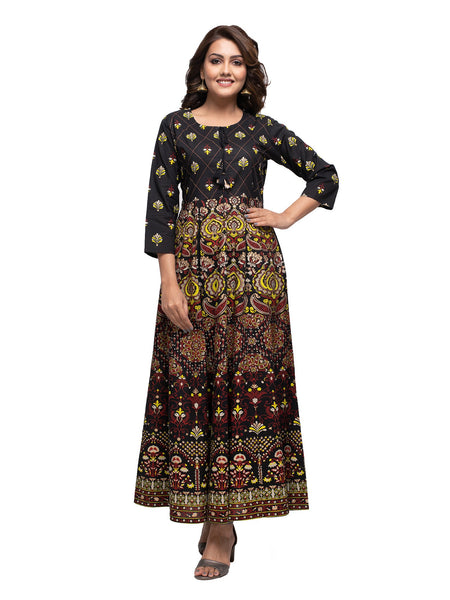Kaajh Black Gold Printed Ethnic Kurta For Women
