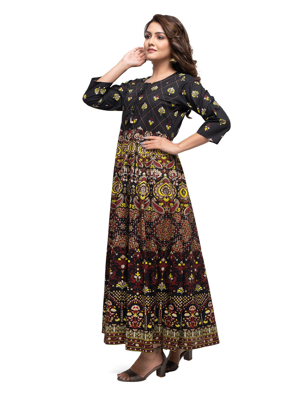 Kaajh Black Gold Printed Ethnic Kurta For Women - Distacart