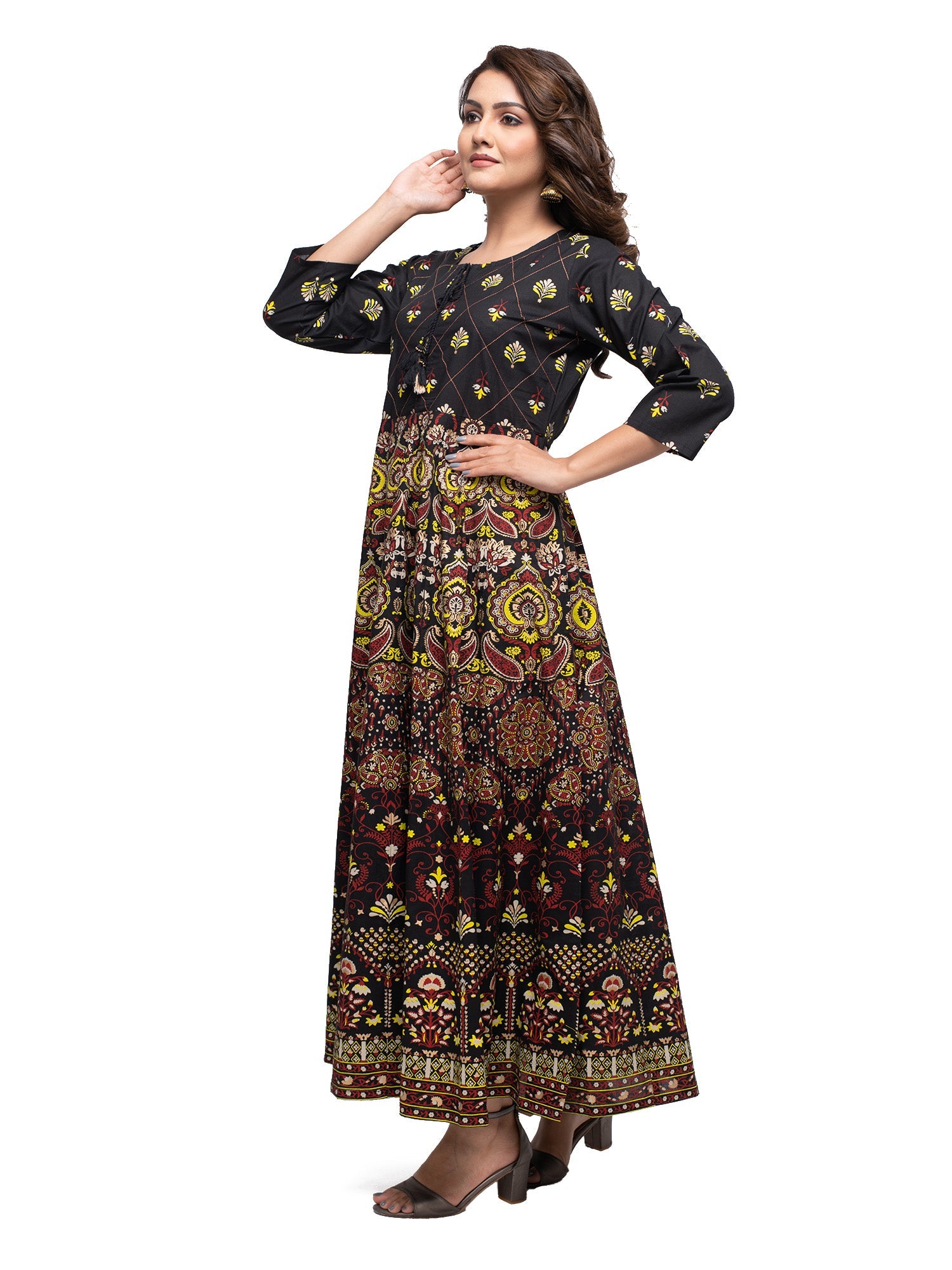 Kaajh Black Gold Printed Ethnic Kurta For Women - Distacart