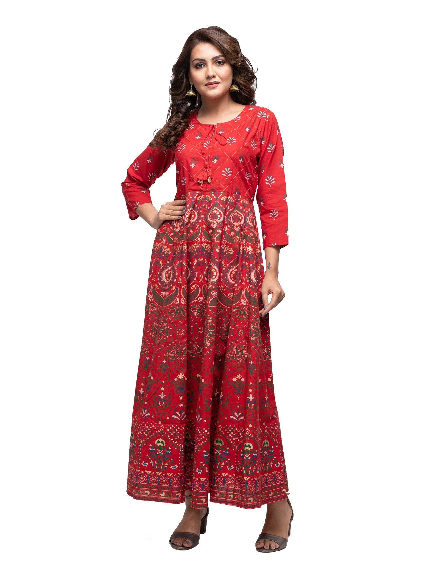 Kaajh Women's Red Gold Printed Ethnic Kurta - Distacart