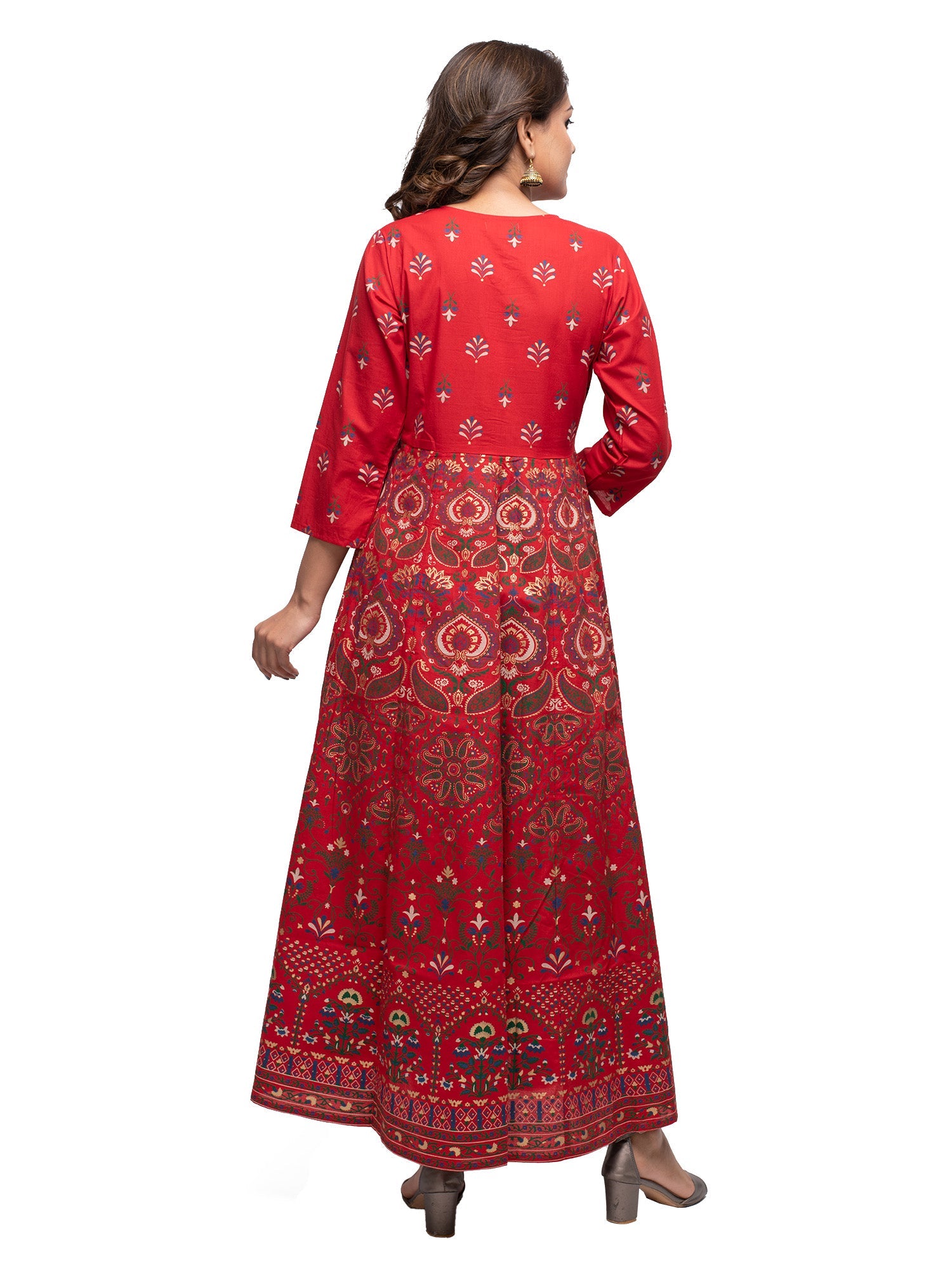 Kaajh Women's Red Gold Printed Ethnic Kurta - Distacart