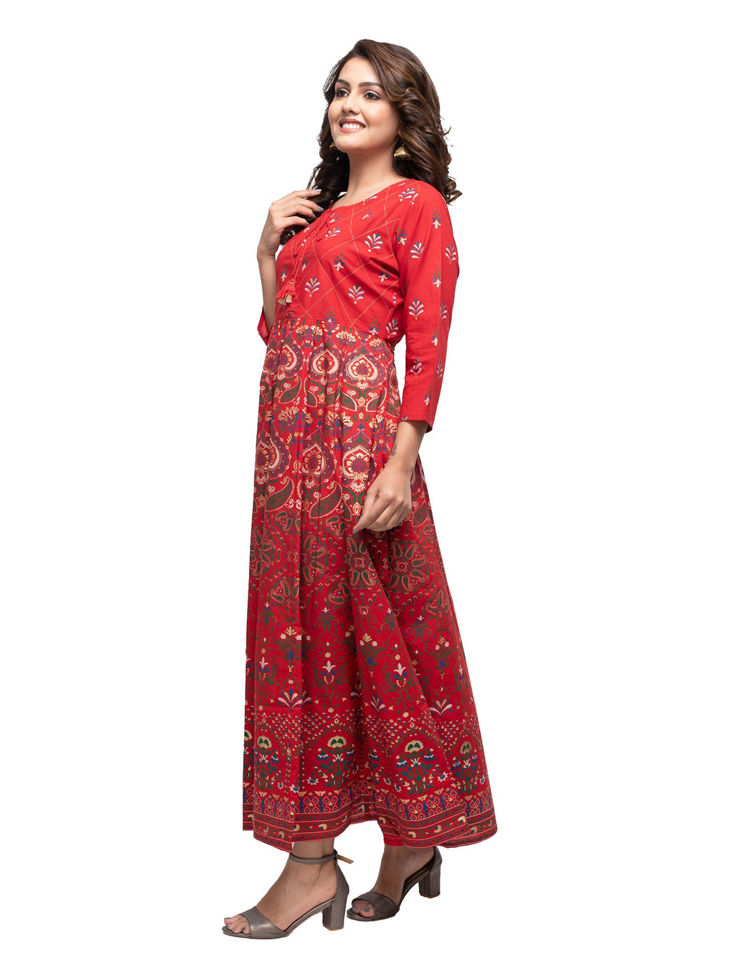Kaajh Women's Red Gold Printed Ethnic Kurta - Distacart