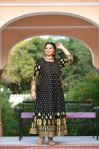 Kaajh Women's Black Gold Printed Ethnic Kurta - Distacart
