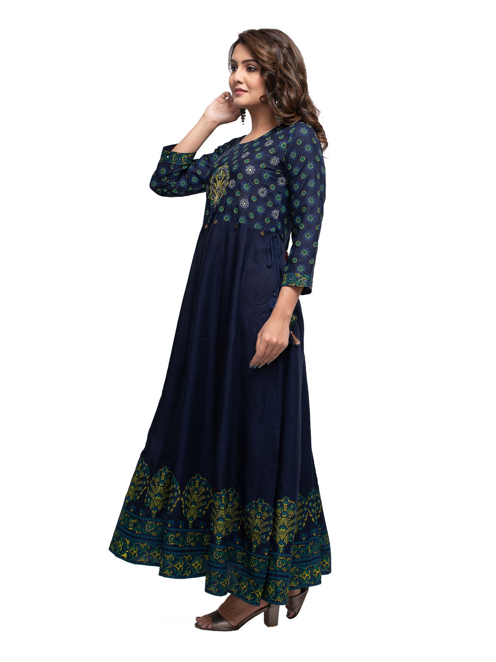 Kaajh Women's Blue Mirror Embellishment Ethnic Kurta - Distacart