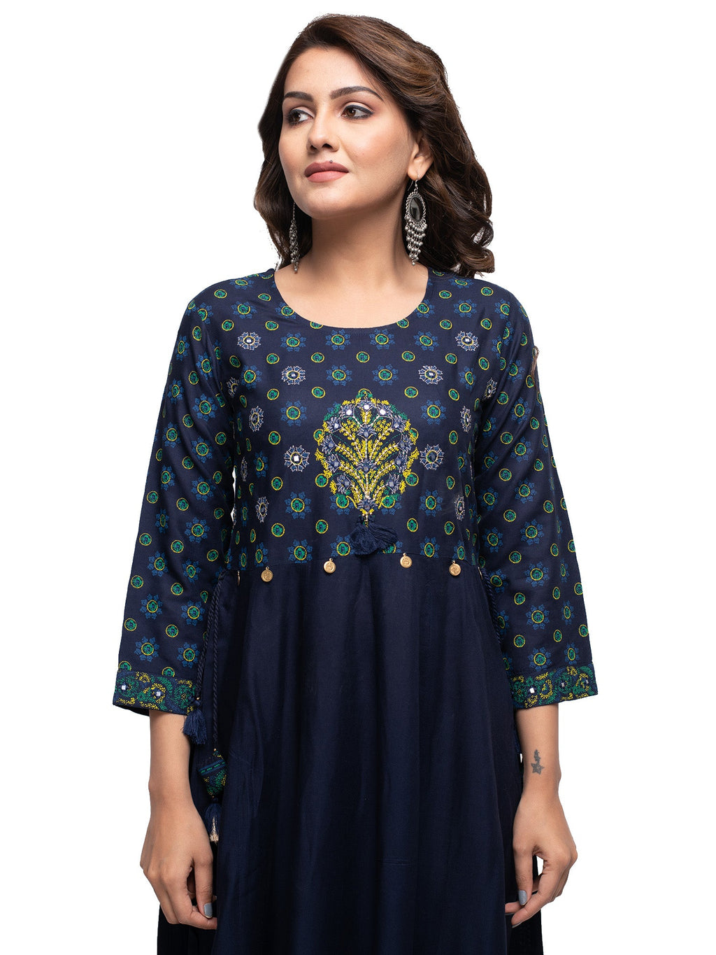 Kaajh Women's Blue Mirror Embellishment Ethnic Kurta - Distacart