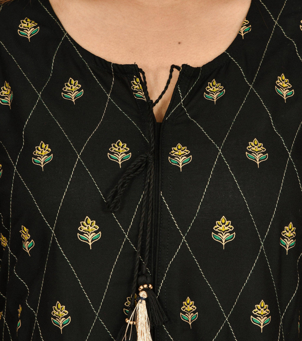 Kaajh Women's Black Green Gold Printed Ethnic Kurta - Distacart