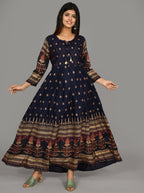Kaajh Women's Blue Gold Printed Ethnic Kurta - Distacart