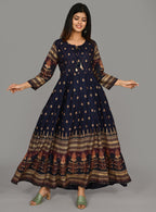 Kaajh Women's Blue Gold Printed Ethnic Kurta - Distacart