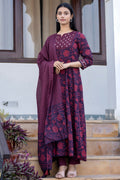 Kaajh Women's Maroon Floral Print Suit Set - Distacart