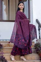 Kaajh Women's Maroon Floral Print Suit Set - Distacart