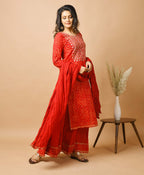 Kaajh Women's Red Bandhej Print Suit Set - Distacart