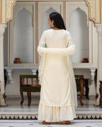 Kaajh Women's Off White EmbroideOff White Silk Kurta Sharara Set With Kota Doria Dupatta - Distacart