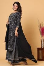 Kaajh Women's Black Zari Embroidery Printed Suit Set - Distacart