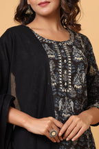 Kaajh Women's Black Zari Embroidery Printed Suit Set - Distacart