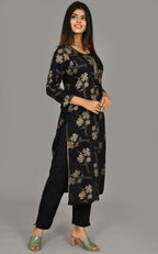 Kaajh Women's Black Printed Modal Kurta Pant Set - Distacart