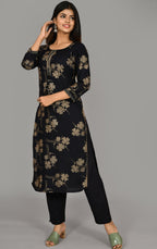 Kaajh Women's Black Printed Modal Kurta Pant Set - Distacart