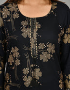 Kaajh Women's Black Printed Modal Kurta Pant Set - Distacart