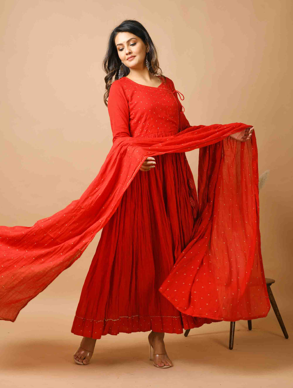 Kaajh Women's Red Zari Embellishment Angrakha Suit Set - Distacart