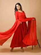Kaajh Women's Red Zari Embellishment Angrakha Suit Set - Distacart