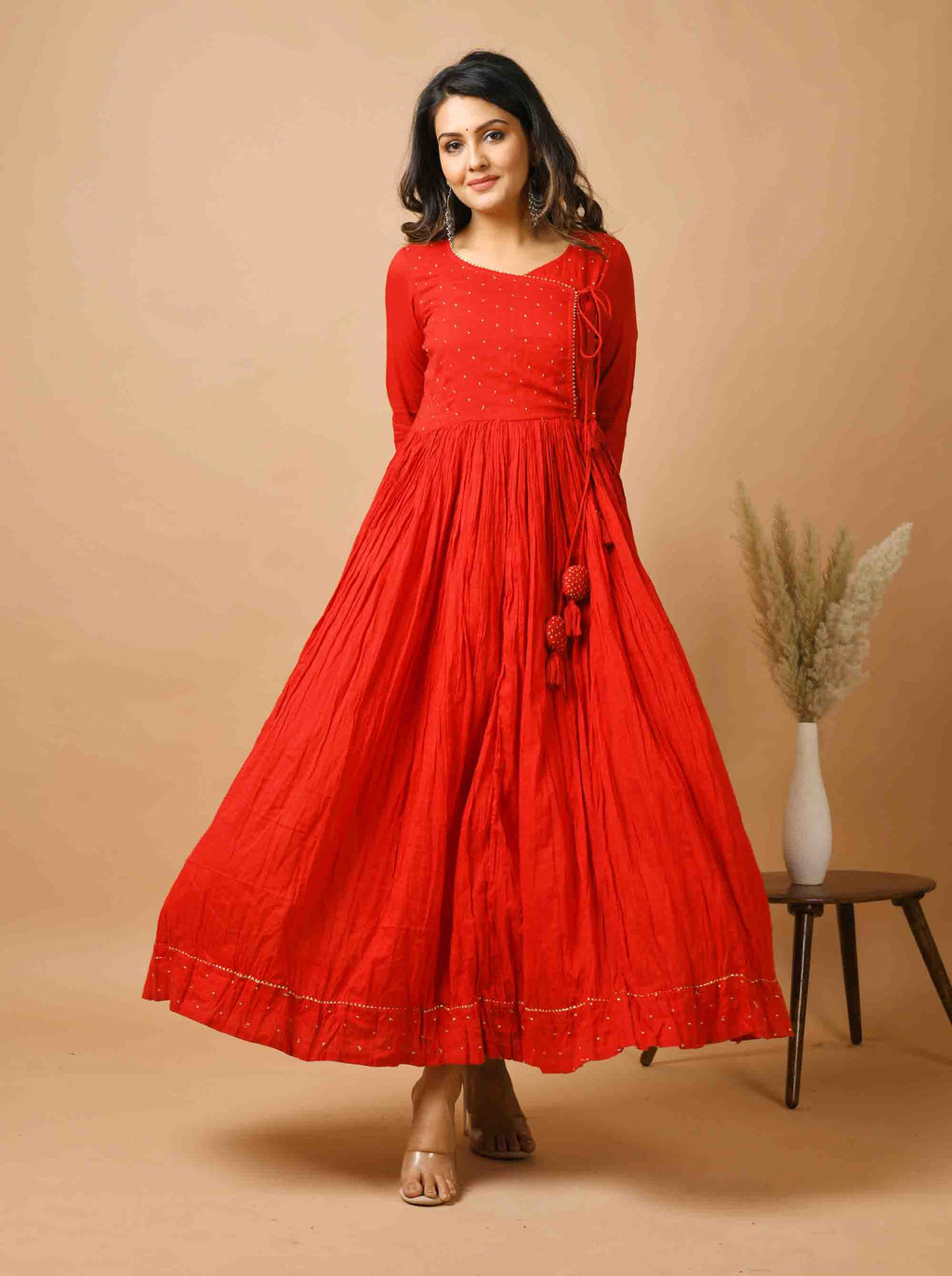Kaajh Women's Red Zari Embellishment Angrakha Suit Set - Distacart