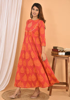 Kaajh Women's Orange Printed Anarkali Kurta - Distacart