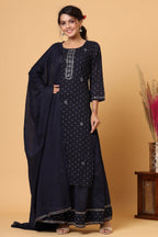Kaajh Women's Blue Gold Print Suit Set - Distacart