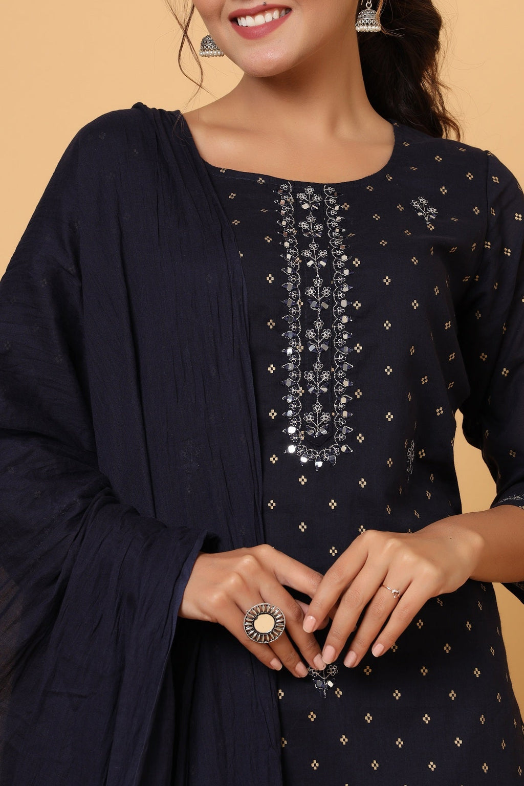 Kaajh Women's Blue Gold Print Suit Set - Distacart