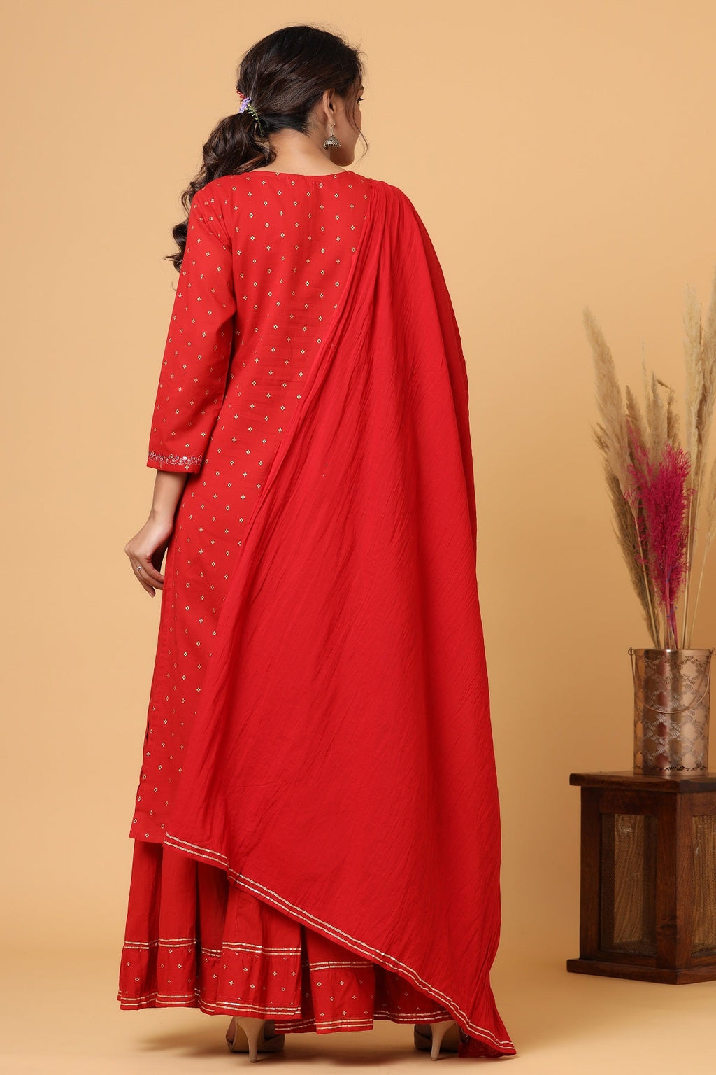 Kaajh Women's Red Gold Print Suit Set - Distacart
