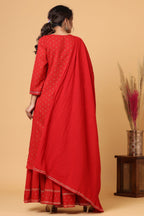 Kaajh Women's Red Gold Print Suit Set - Distacart