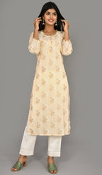 Kaajh Women's Off White Floral Print Kurta - Distacart