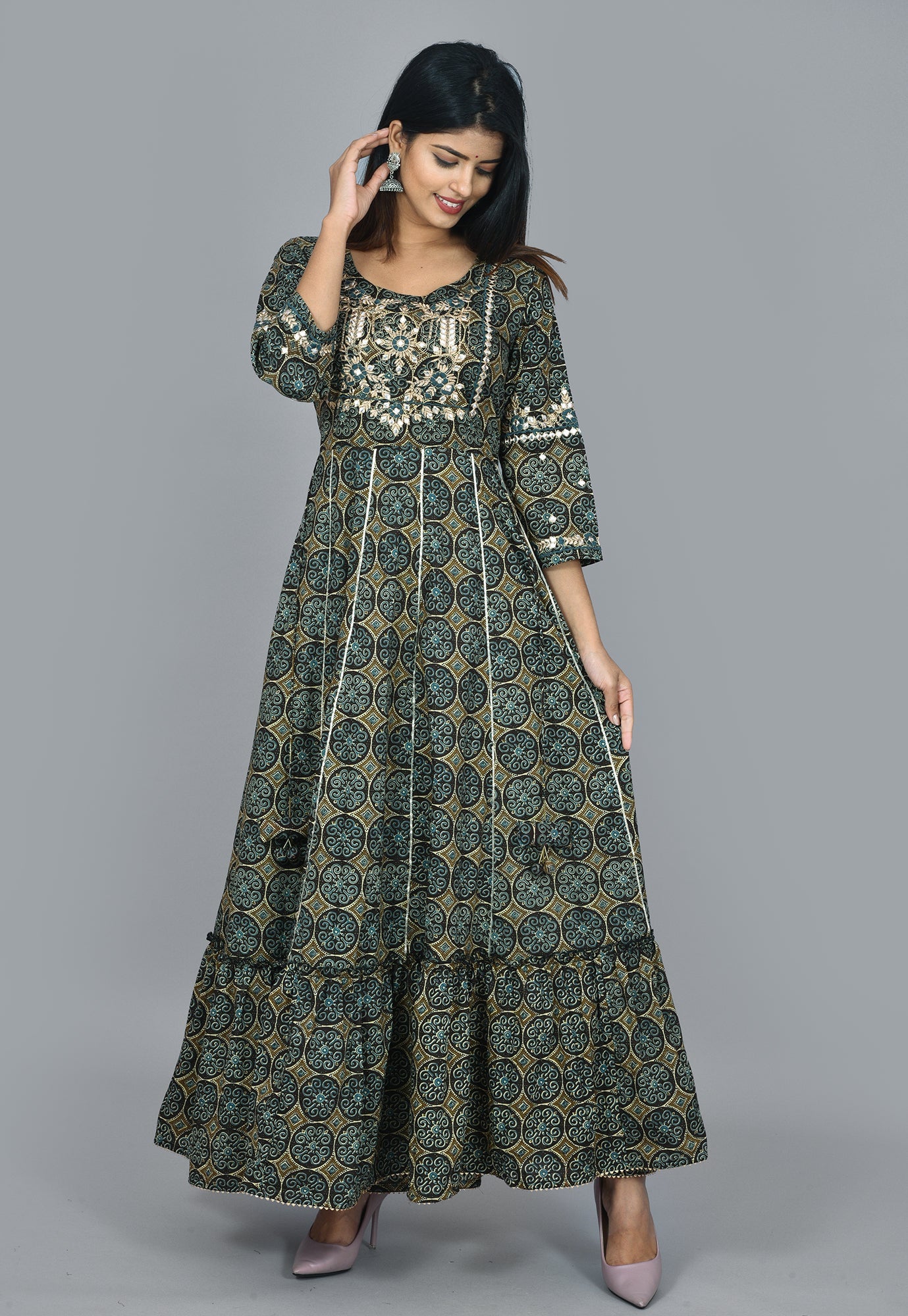 Kaajh Green Mirror Embroidery Anarkali Kurta For Women - Distacart