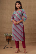 Kaajh Women's Maroon Lahariya Cotton Kurta Pant Set - Distacart