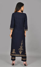 Kaajh Blue Gold Printed Kurta Pant Set For Women - Distacart
