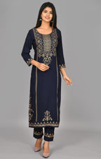 Kaajh Blue Gold Printed Kurta Pant Set For Women - Distacart