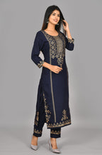 Kaajh Blue Gold Printed Kurta Pant Set For Women - Distacart
