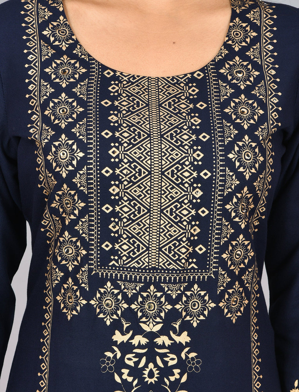 Kaajh Blue Gold Printed Kurta Pant Set For Women - Distacart