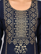 Kaajh Blue Gold Printed Kurta Pant Set For Women - Distacart