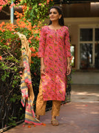 Kaajh Pink Floral Print Suit Set For Women - Distacart