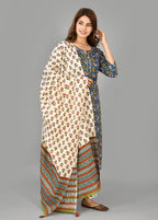 Kaajh Blue Floral Print Cotton Suit Set For Women - Distacart