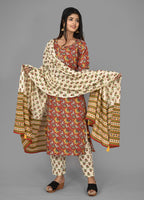 Kaajh Women's Red Floral Print Cotton Suit Set - Distacart